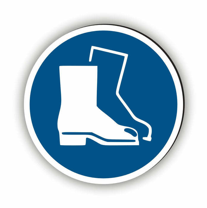 Gebotszeichen Fußschutz benutzen RUND (M008) nach DIN EN ISO 7010 —  Fassbender-Druck