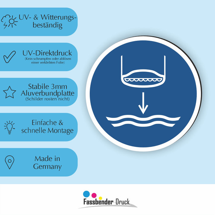 Gebotszeichen Rettungsboot fieren beim Aussetzvorgang RUND (M039) nach DIN EN ISO 7010