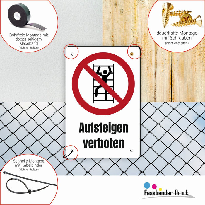 Verbotszeichen / Verbotsschild Aufsteigen verboten (P009) - zum markieren von Verbotszonen nach DIN EN ISO 7010