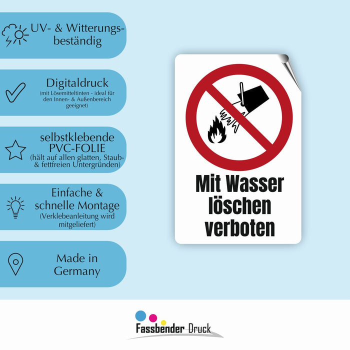 Verbotszeichen / Verbotsschild Mit Wasser löschen verboten (P011) - zum markieren von Verbotszonen nach DIN EN ISO 7010