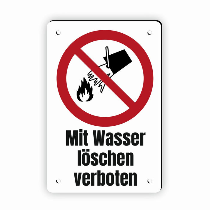 Verbotszeichen / Verbotsschild Mit Wasser löschen verboten (P011) - zum markieren von Verbotszonen nach DIN EN ISO 7010