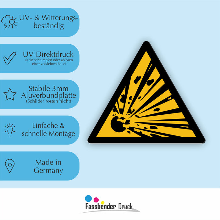 Warnzeichen (W002) Warnung vor explosionsgefährlichen Stoffen - nach DIN EN ISO 7010