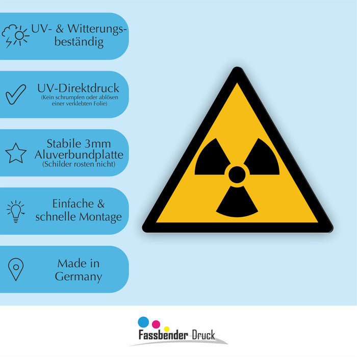 Warnzeichen (W003) Warnung vor radioaktiven Stoffen oder ionisierenden Strahlen - nach DIN EN ISO 7010